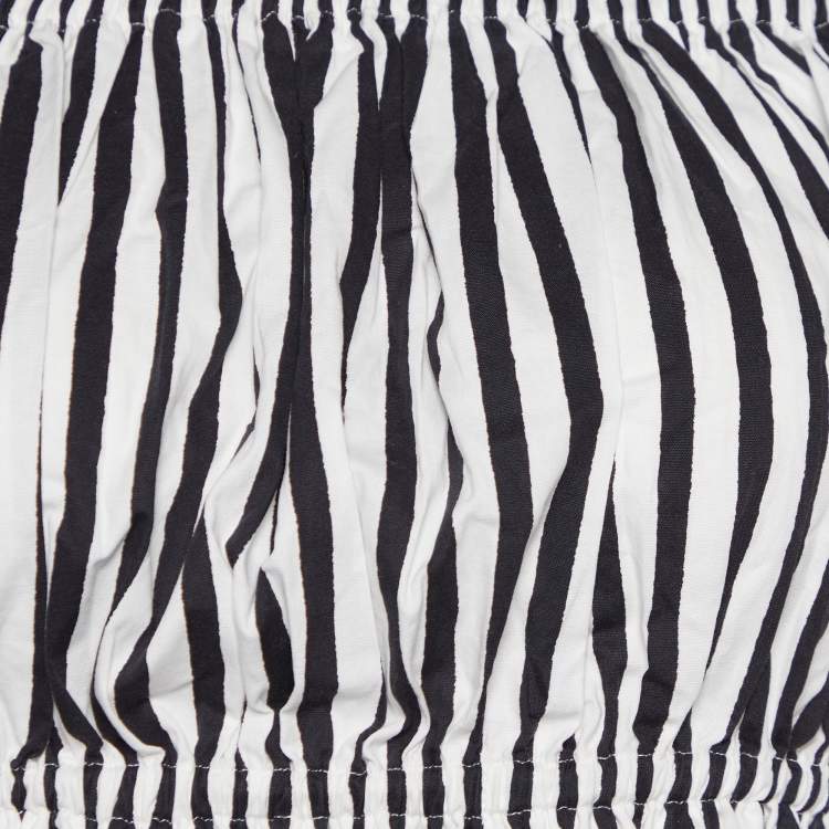 Pre Owned Dolce & Gabbana Black/White Striped Cotton Odd-Shoulder Crop Top S