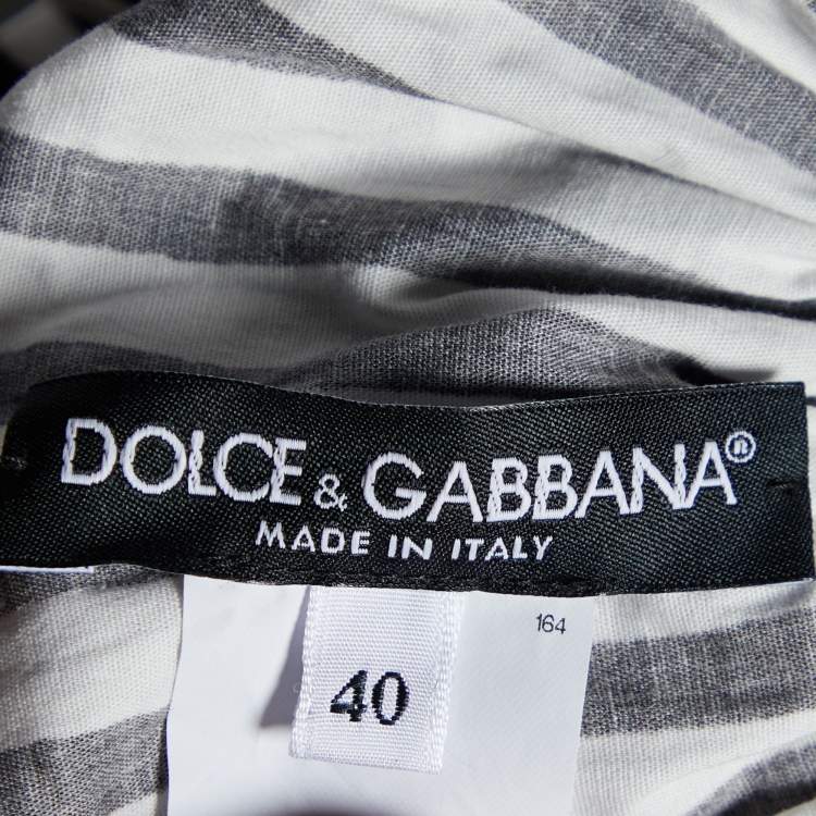 Pre Owned Dolce & Gabbana Black/White Striped Cotton Odd-Shoulder Crop Top S