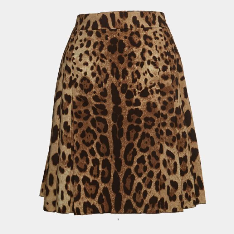 Pre Owned Dolce & Gabbana Brown Leopard Printed Silk Skirt S