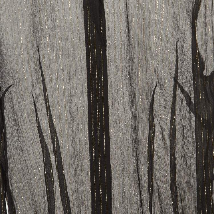 Pre Owned D&G Black/Gold Lurex Stripe Velvet Trim Sheer Shirt S