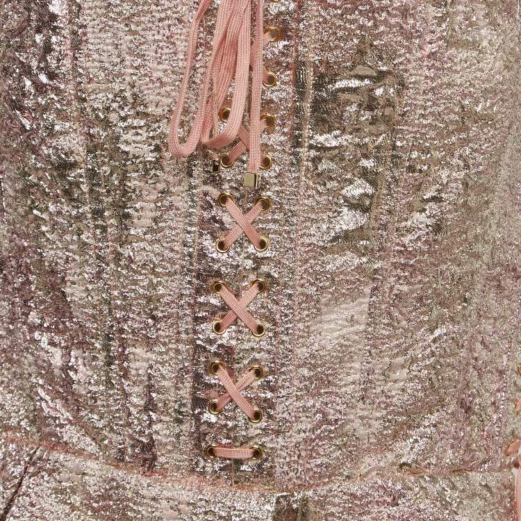 Pre Owned Dolce & Gabbana Metallic Pink Lurex Lace-Up Detail Corset L