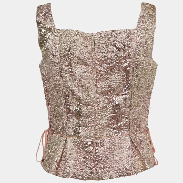 Pre Owned Dolce & Gabbana Metallic Pink Lurex Lace-Up Detail Corset L