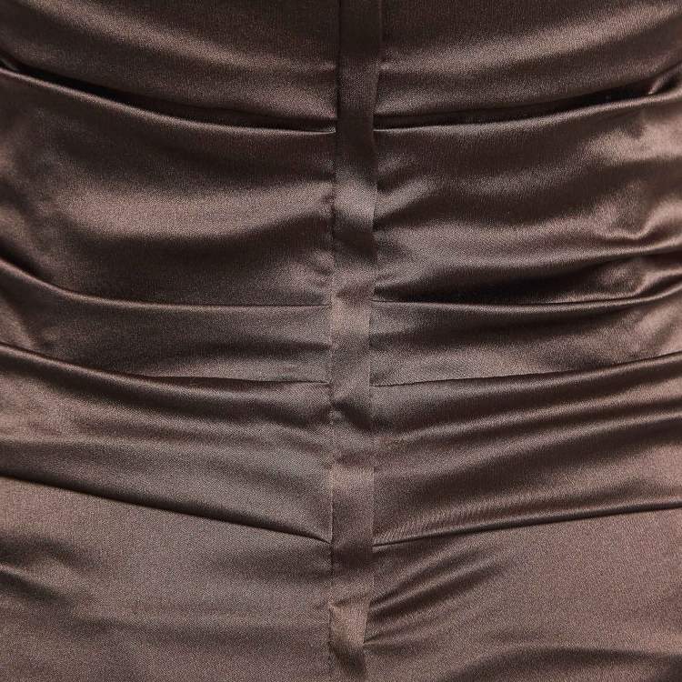 Pre Owned Dolce & Gabbana Brown Satin Ruched Mini Dress M