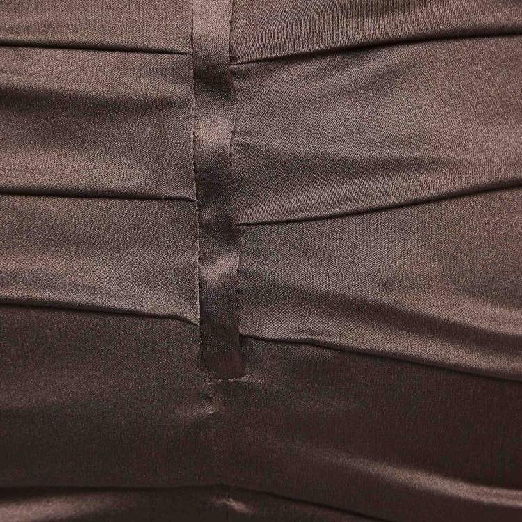 Pre Owned Dolce & Gabbana Brown Satin Ruched Mini Dress M