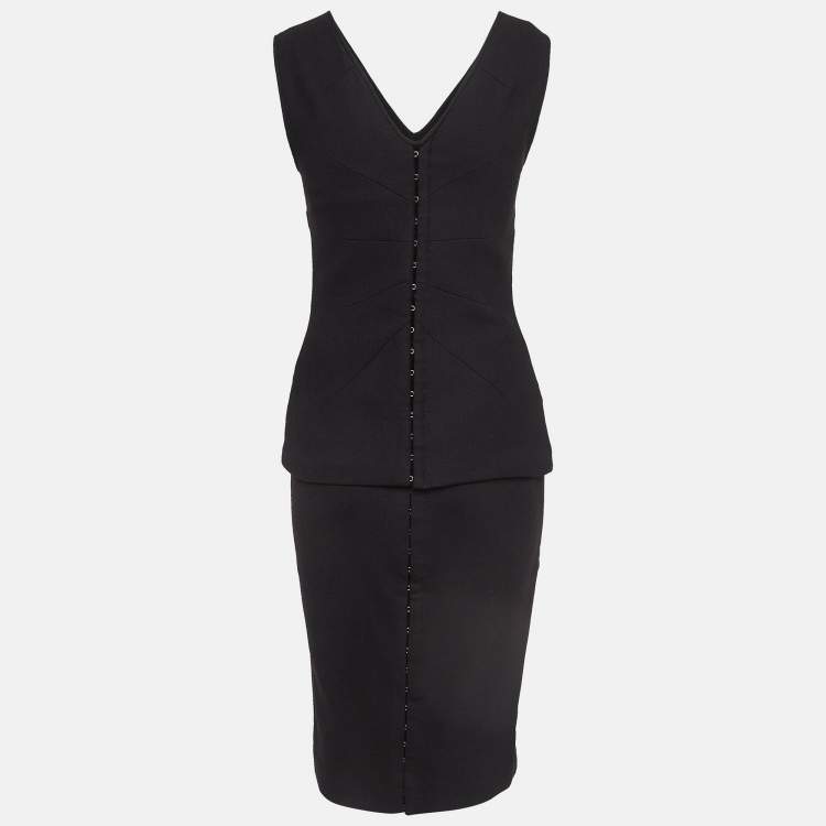 Pre Owned Dolce & Gabbana Vintage Black Wool Hook Front Skirt Suit M