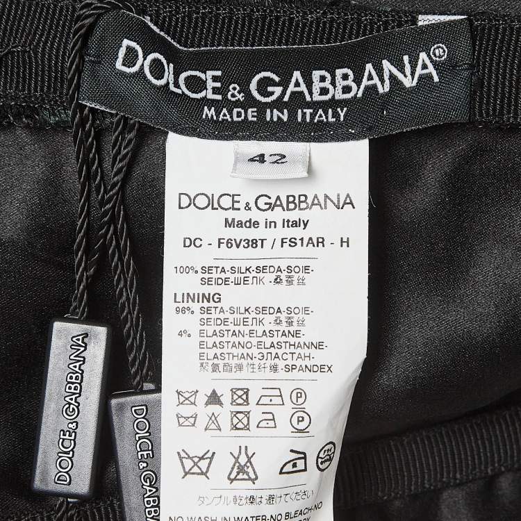 Pre Owned Dolce & Gabbana Green Animal Print Silk Ruched Strapless Gown M