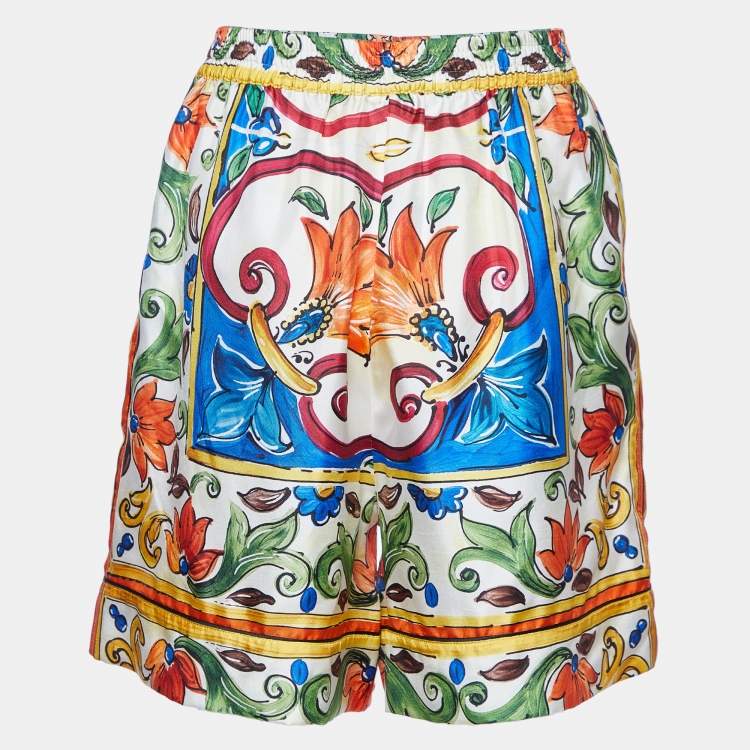 Pre Owned Dolce & Gabbana Multicolor Majolica Print Silk Shorts M