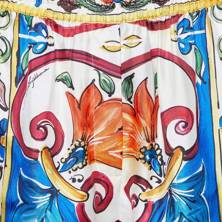 Pre Owned Dolce & Gabbana Multicolor Majolica Print Silk Shorts M
