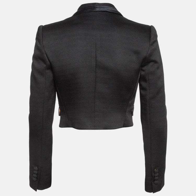 Pre Owned Dolce & Gabbana Black Textured Crepe Crop Blazer S