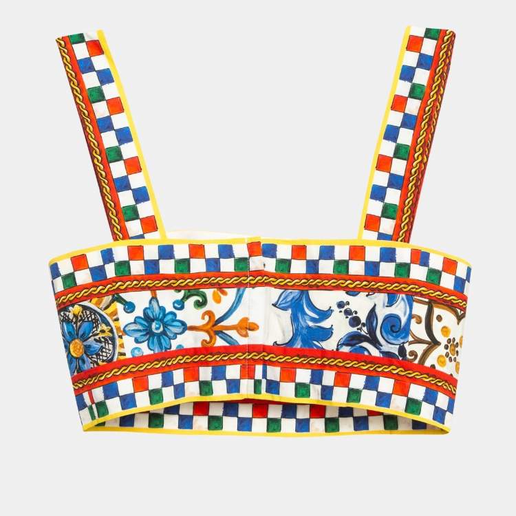 Pre Owned Dolce & Gabbana Multicolor Majolica Print Cotton Crop Top XS