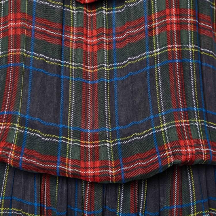 Pre Owned D&G Multicolor Plaid Silk Ruffled Maxi Dress M