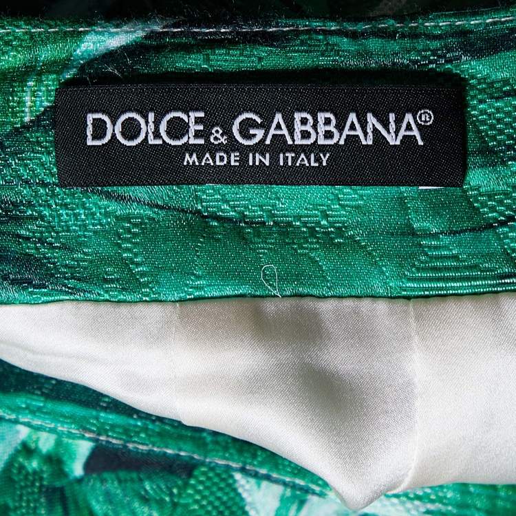 Pre Owned Dolce & Gabbana Green Tropical Print Silk & Cotton Short Skirt XL