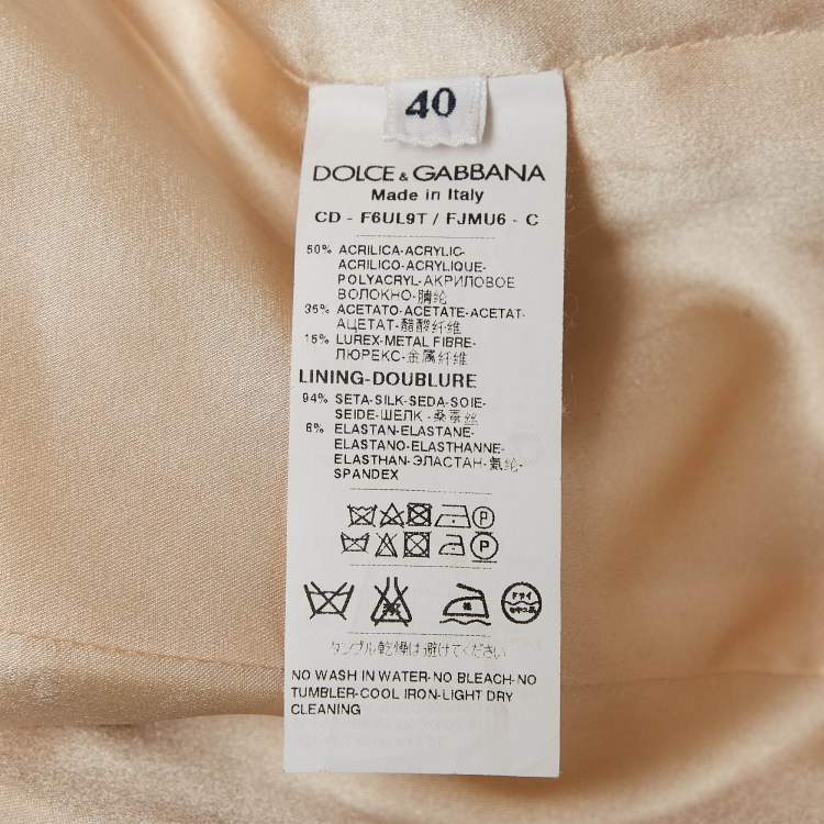 Pre Owned Dolce & Gabbana Gold Patterned Jacquard Sleeveless Mini Dress S