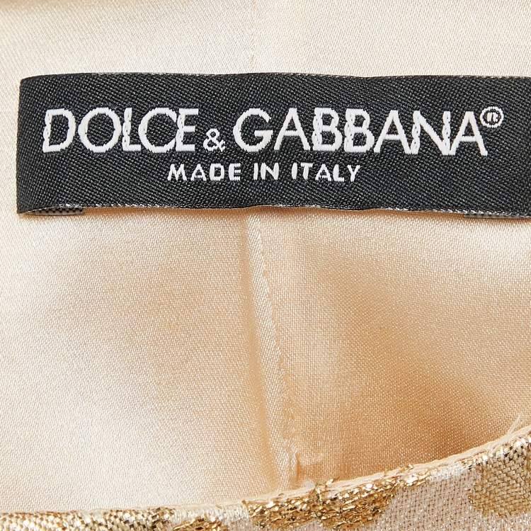 Pre Owned Dolce & Gabbana Gold Patterned Jacquard Sleeveless Mini Dress S