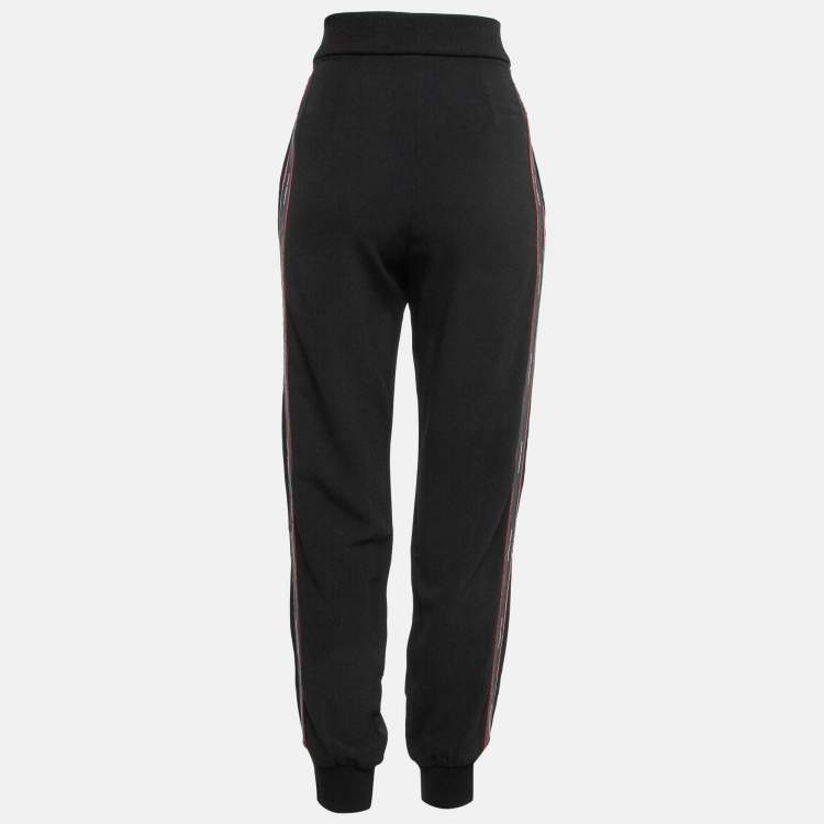 Pre Owned Dolce & Gabbana Black Logo Side Stripe Crepe Joggers XS