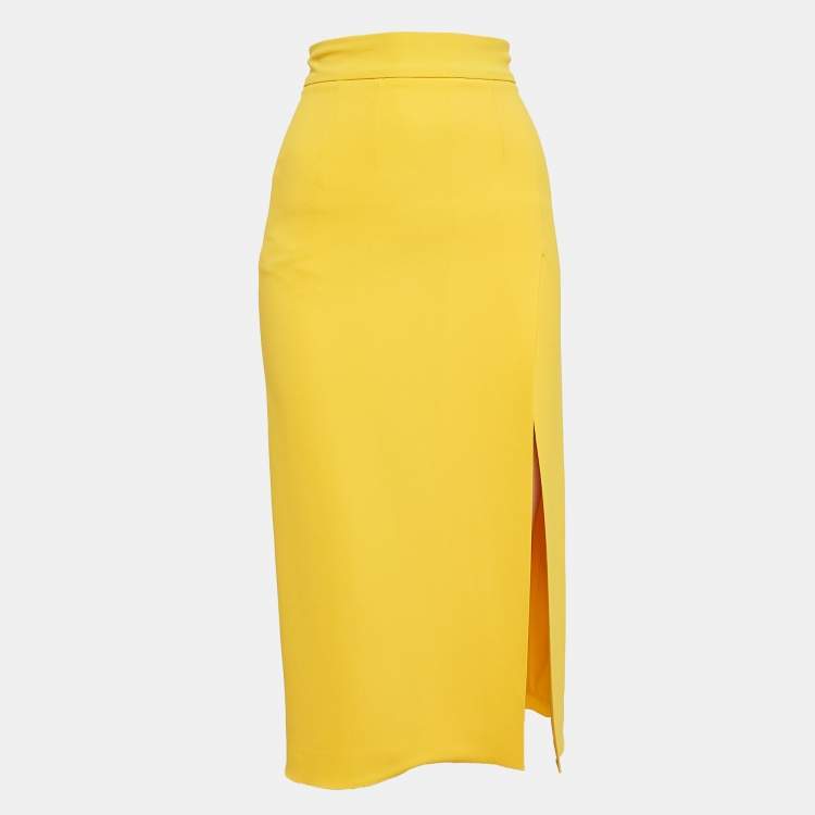 Pre Owned Dolce & Gabbana Yellow Crepe Pencil Skirt XS