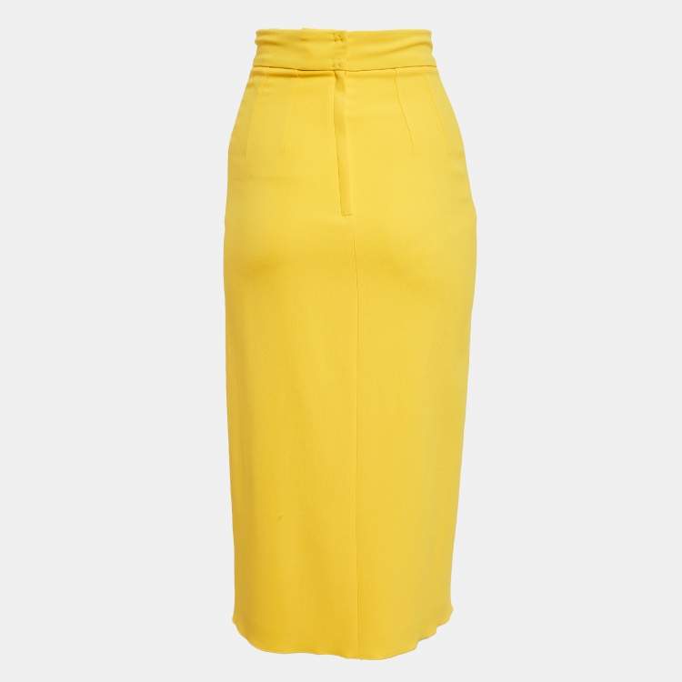 Pre Owned Dolce & Gabbana Yellow Crepe Pencil Skirt XS