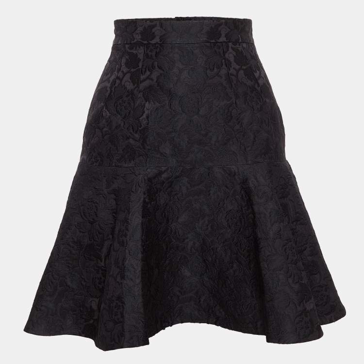 Pre Owned Dolce & Gabbana Black Floral Jacquard Flared Mini Skirt XS