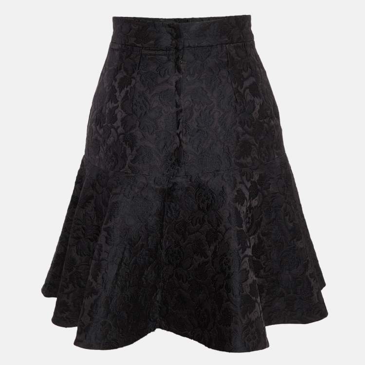 Pre Owned Dolce & Gabbana Black Floral Jacquard Flared Mini Skirt XS