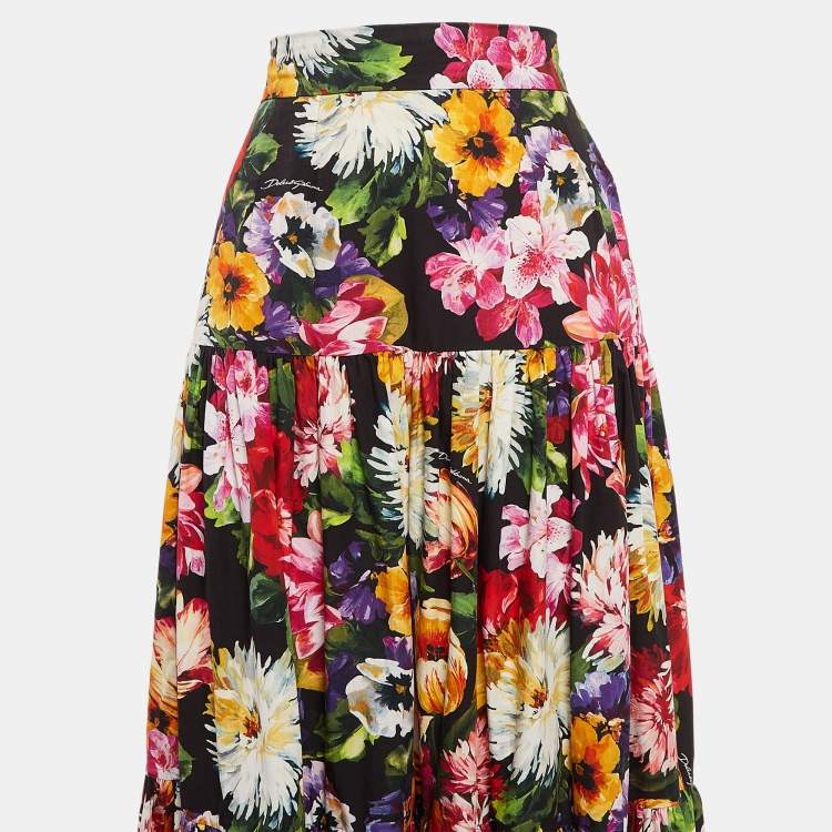 Pre Owned Dolce & Gabbana Multicolor Floral Print Poplin Maxi Fiori Skirt S