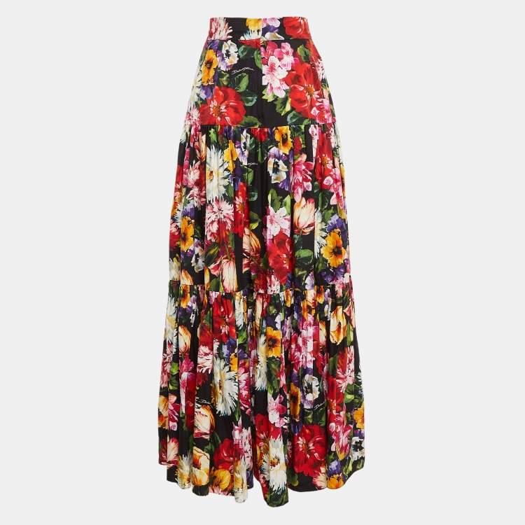 Pre Owned Dolce & Gabbana Multicolor Floral Print Poplin Maxi Fiori Skirt S