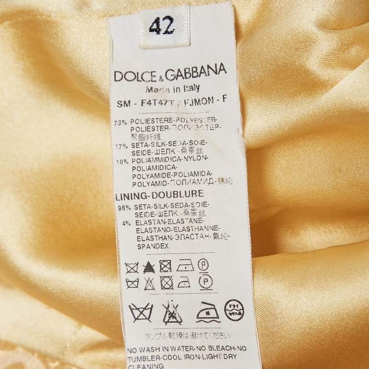Pre Owned Dolce & Gabbana Yellow Textured Jacquard Pencil Skirt M