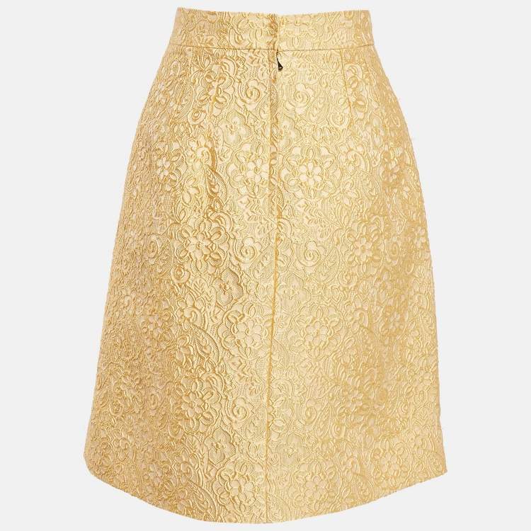 Pre Owned Dolce & Gabbana Yellow Textured Jacquard Pencil Skirt M
