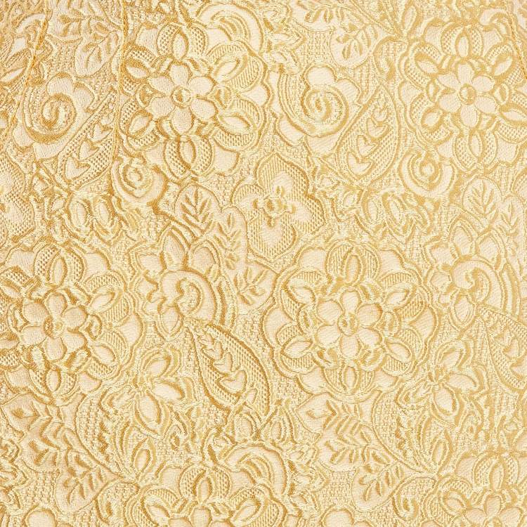 Pre Owned Dolce & Gabbana Yellow Textured Jacquard Pencil Skirt M