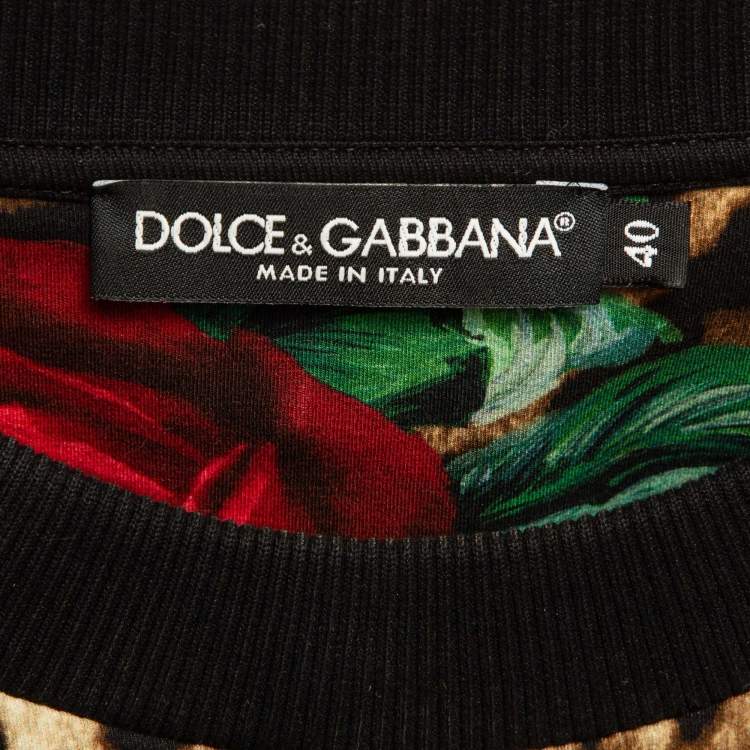 Pre Owned Dolce & Gabbana Brown Rose and Leopard Print Jersey Sweatshirt S