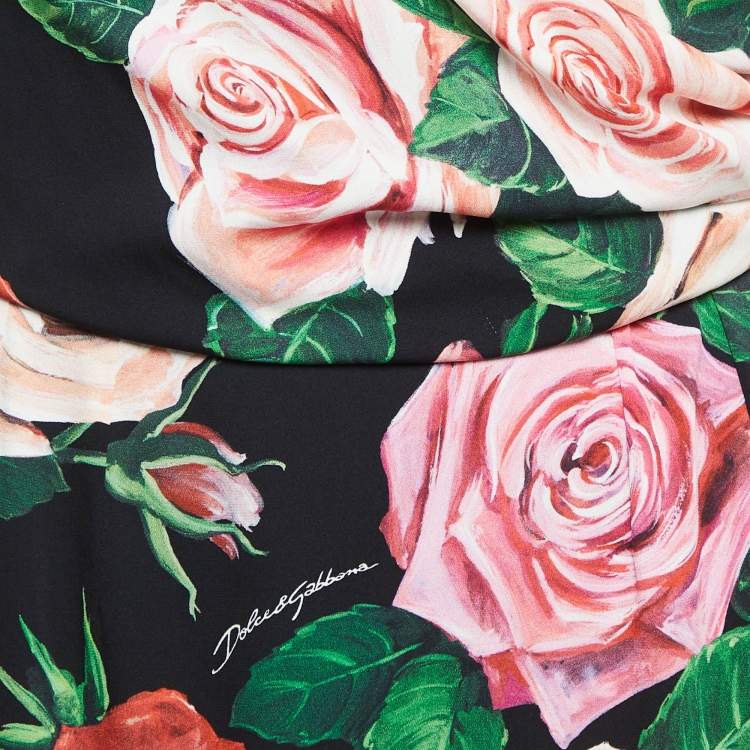 مملوكة مسبقًا Dolce & Gabbana Black Rose Print Stretch Silk Mini Dress M