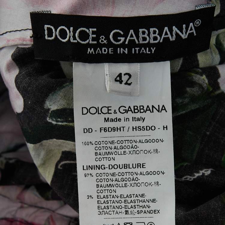 Pre Owned Dolce & Gabbana Black Floral Print Cotton Ruffled Off-Shoulder Dress M