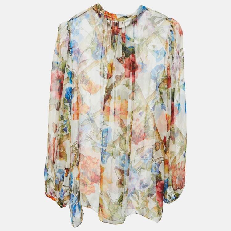 Pre Owned Dolce & Gabbana Multicolor Floral Print Chiffon Silk Blouse M