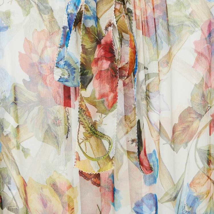 Pre Owned Dolce & Gabbana Multicolor Floral Print Chiffon Silk Blouse M