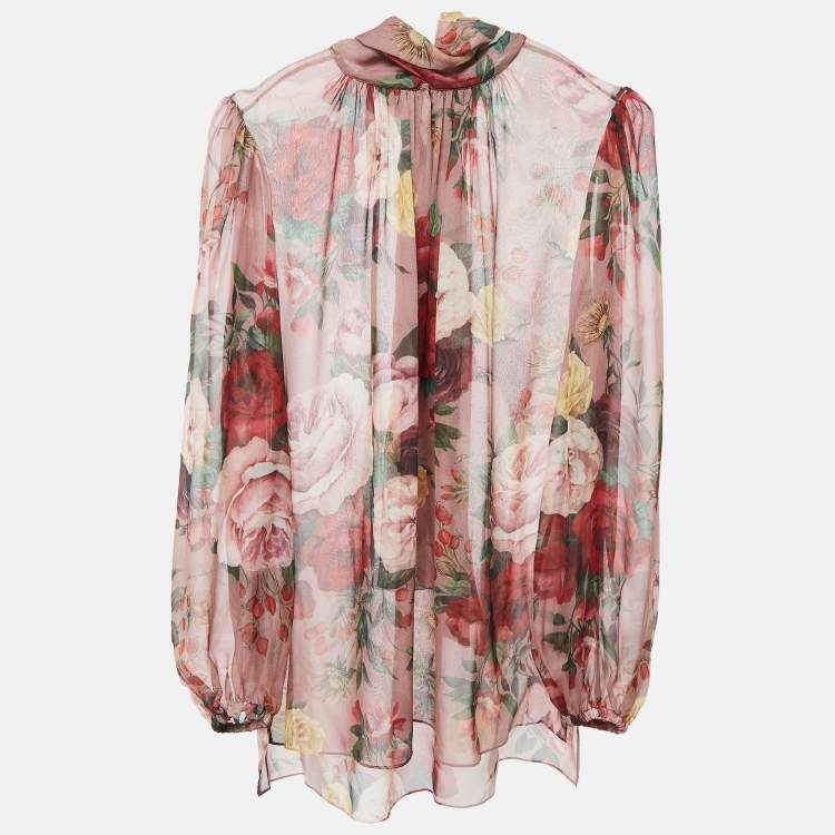 Pre Owned Dolce & Gabbana Pink Floral Print Chiffon Silk Skirt Set S/M