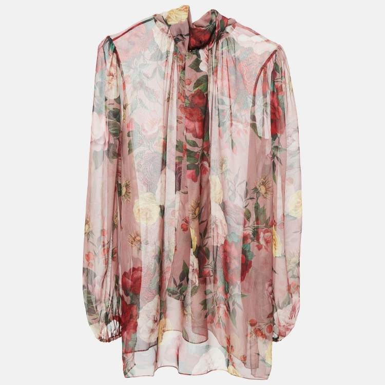 Pre Owned Dolce & Gabbana Pink Floral Print Chiffon Silk Skirt Set S/M