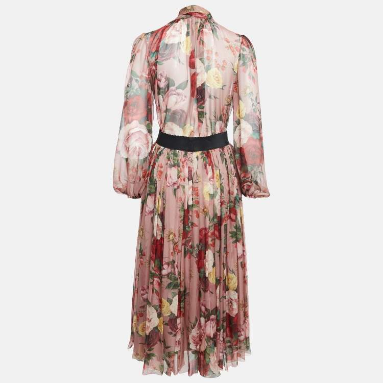Pre Owned Dolce & Gabbana Pink Floral Print Chiffon Silk Skirt Set S/M