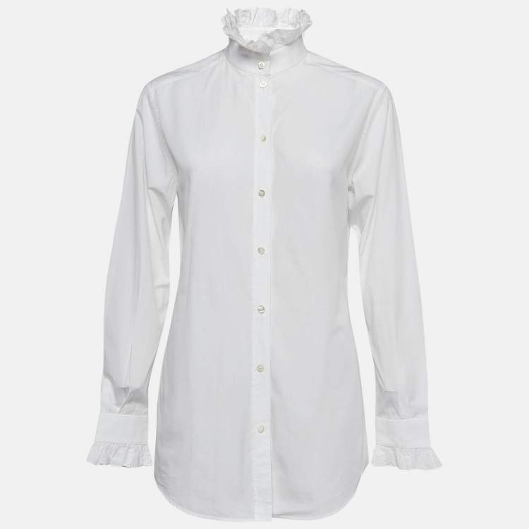 Pre Owned Dolce & Gabbana White Poplin Ruffled Shirt S