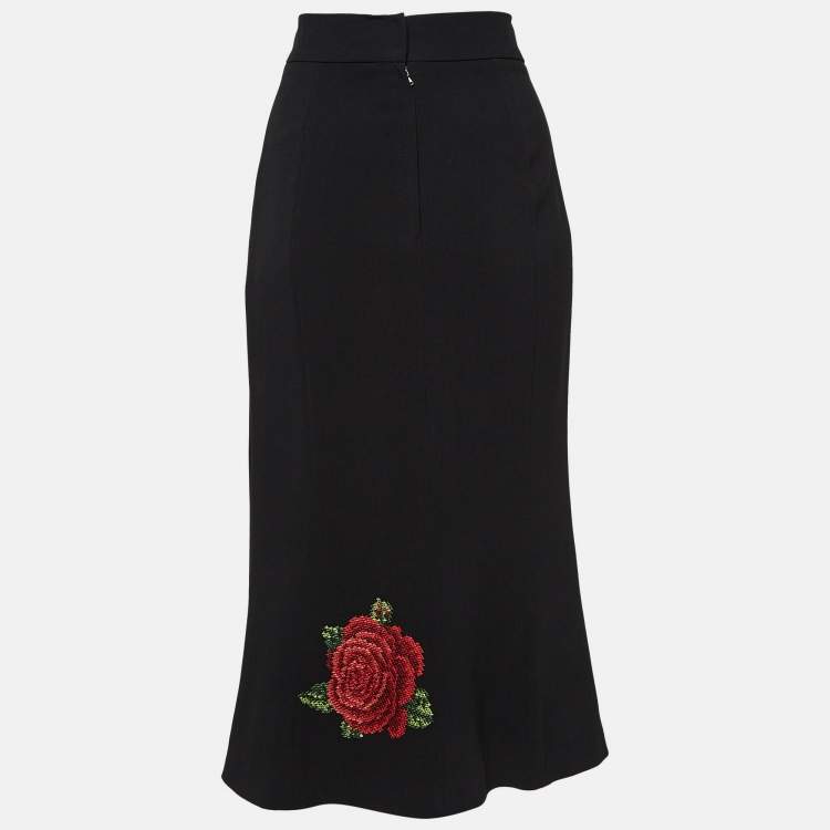 مملوكة مسبقًا Dolce & Gabbana Black Rose Embroidered Crepe Pencil Skirt S