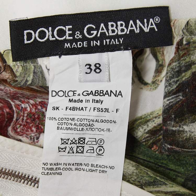 Pre Owned Dolce & Gabbana White Fig Printed Cotton A-Line Maxi Skirt S