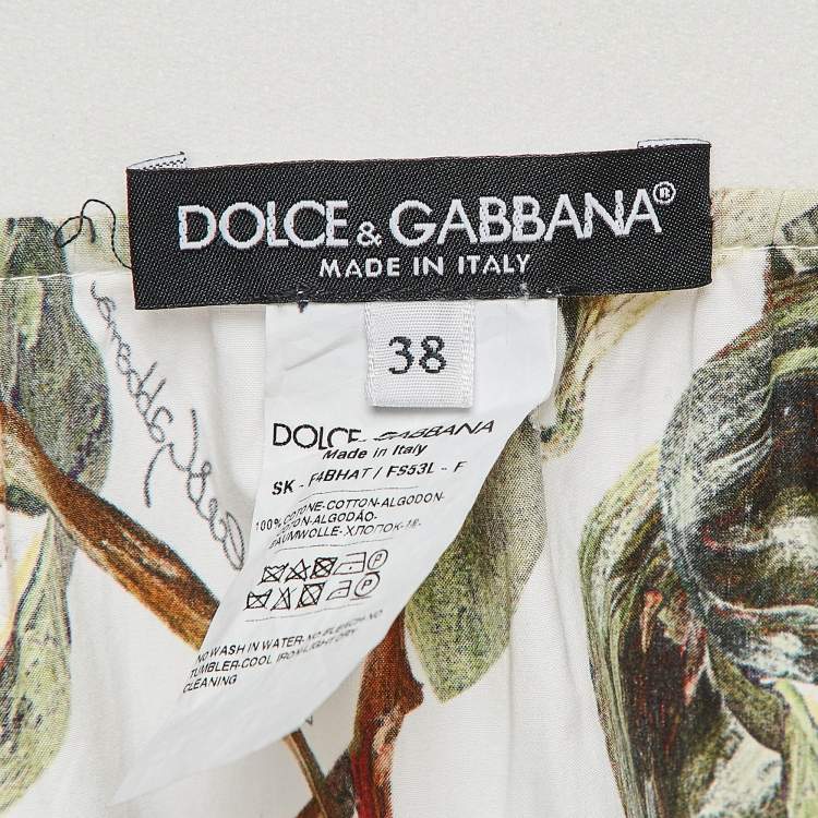 Pre Owned Dolce & Gabbana White Fig Printed Cotton A-Line Maxi Skirt S