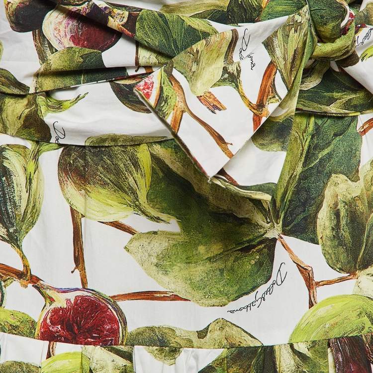 Pre Owned Dolce & Gabbana White Fig Printed Cotton A-Line Maxi Skirt S