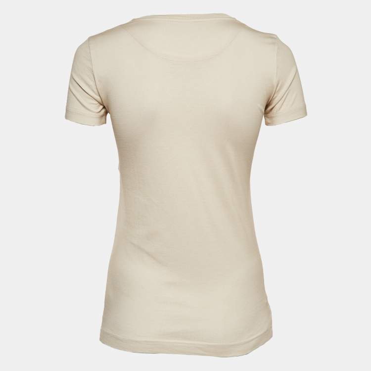 Pre Owned Dolce and Gabbana Beige Jungle Printed & Embroidered Cotton Knit T-Shirt S