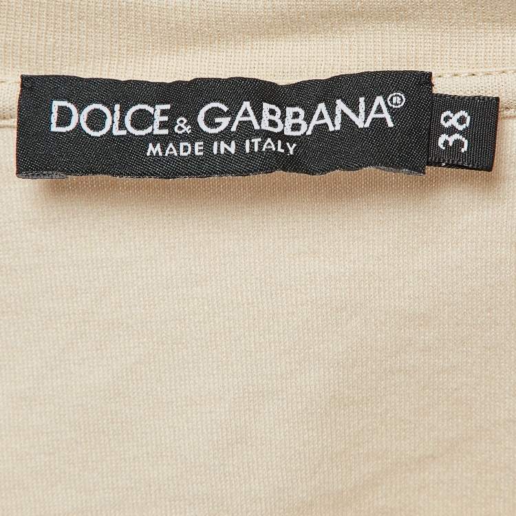 Pre Owned Dolce and Gabbana Beige Jungle Printed & Embroidered Cotton Knit T-Shirt S