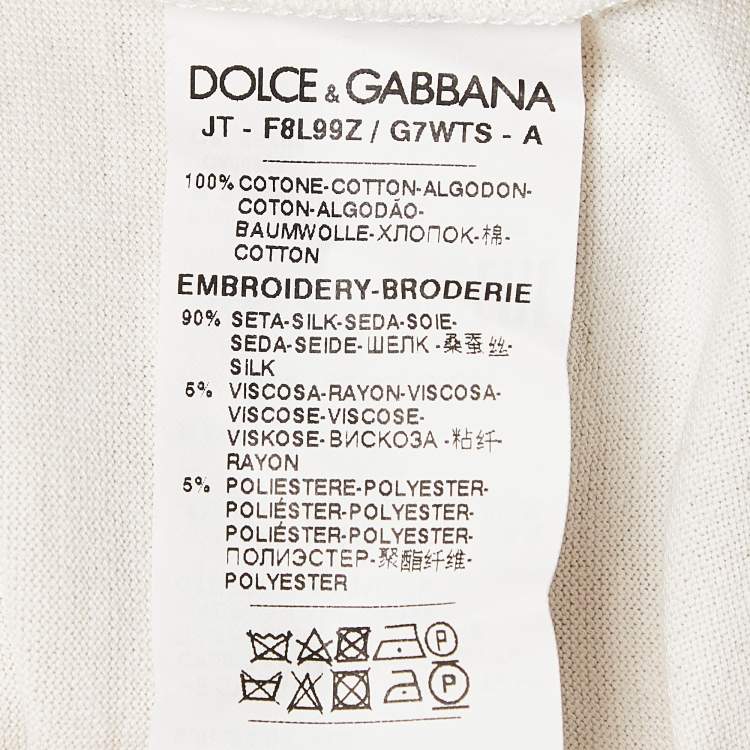 Pre Owned Dolce and Gabbana Beige Jungle Printed & Embroidered Cotton Knit T-Shirt S
