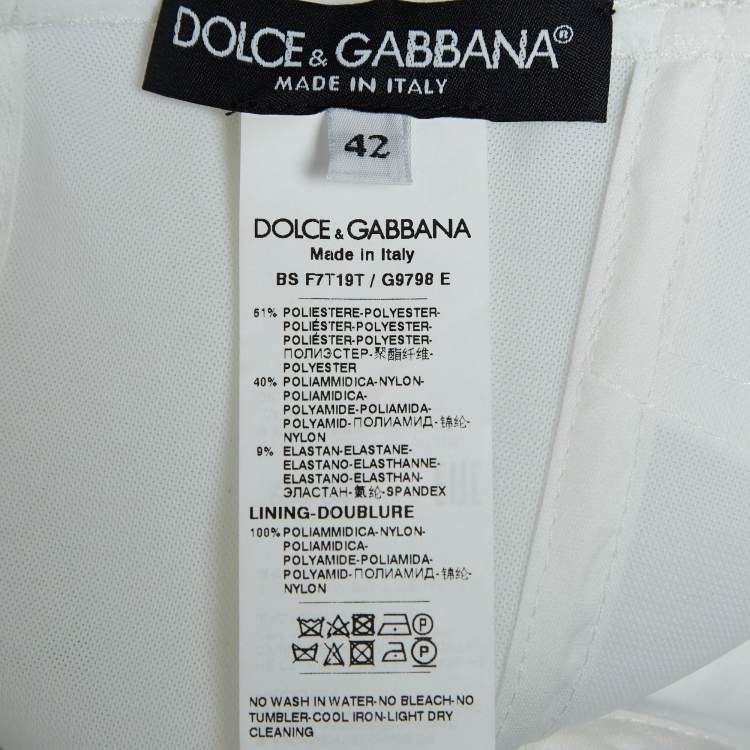 Pre Owned Dolce & Gabbana White Lace Trim Stretch Crepe Crop Top M