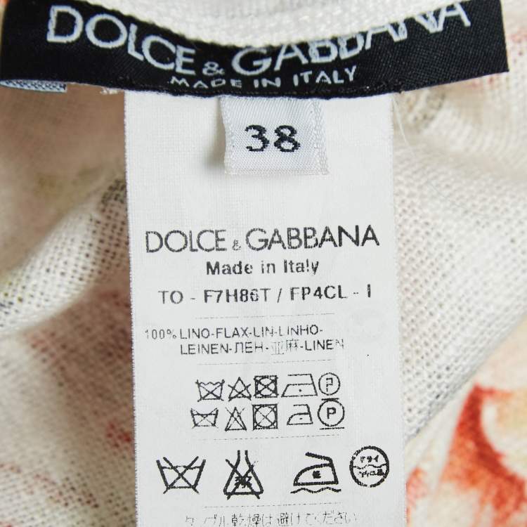 Pre Owned Dolce & Gabbana Off White Floral Print Linen Top S