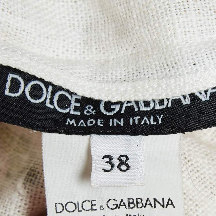 Pre Owned Dolce & Gabbana Off White Floral Print Linen Top S