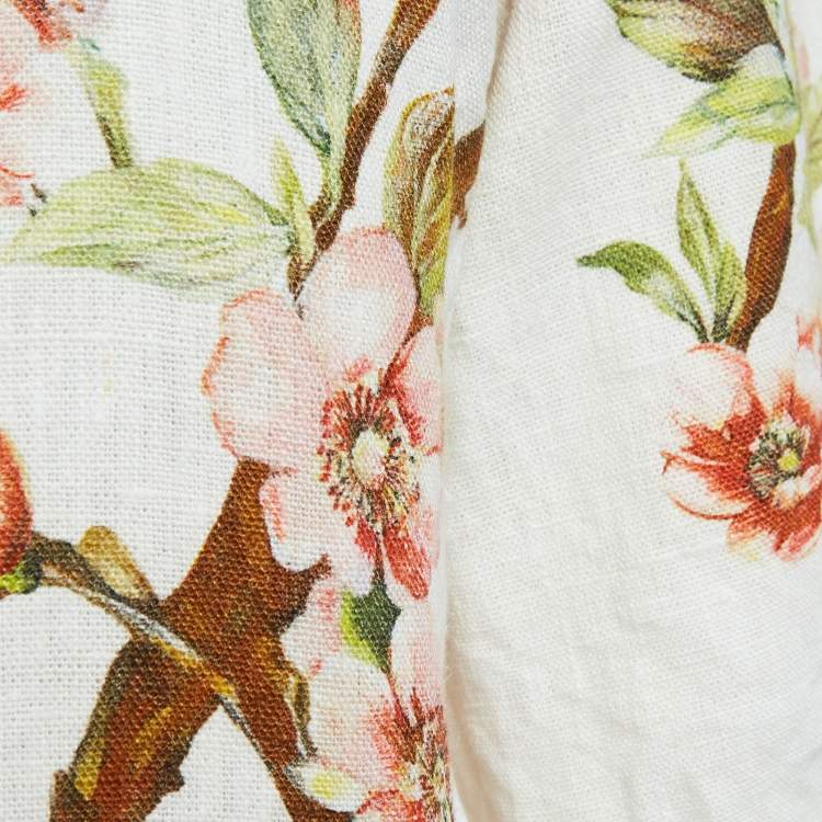 Pre Owned Dolce & Gabbana Off White Floral Print Linen Top S