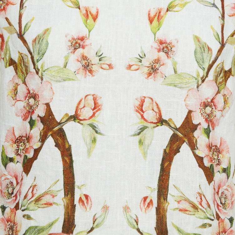 Pre Owned Dolce & Gabbana Off White Floral Print Linen Top S