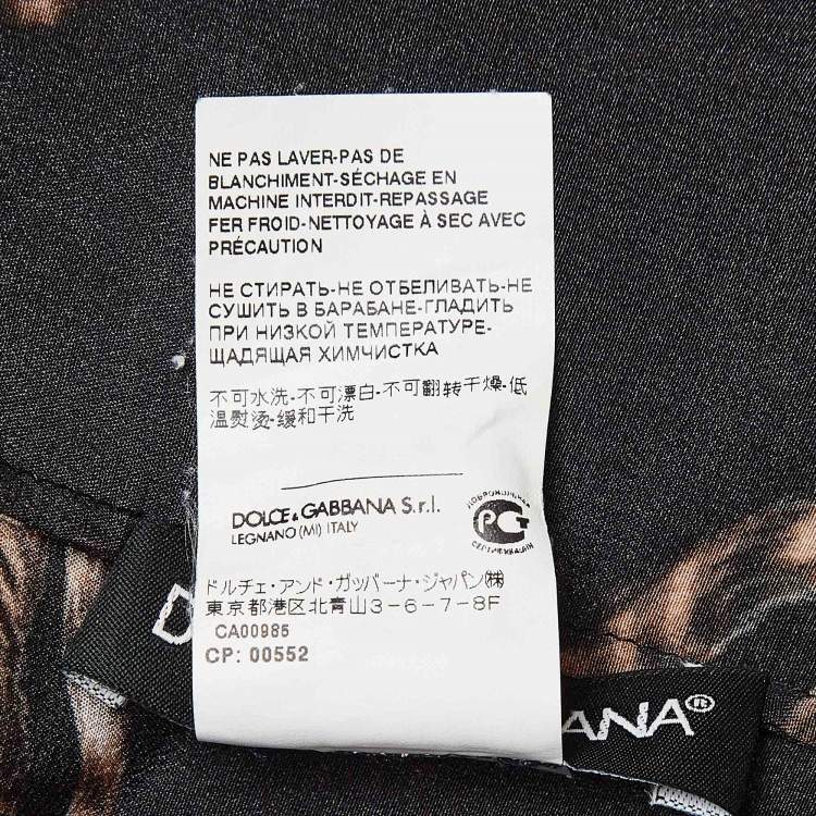 Pre Owned Dolce & Gabbana Black Cat Print Silk Top S